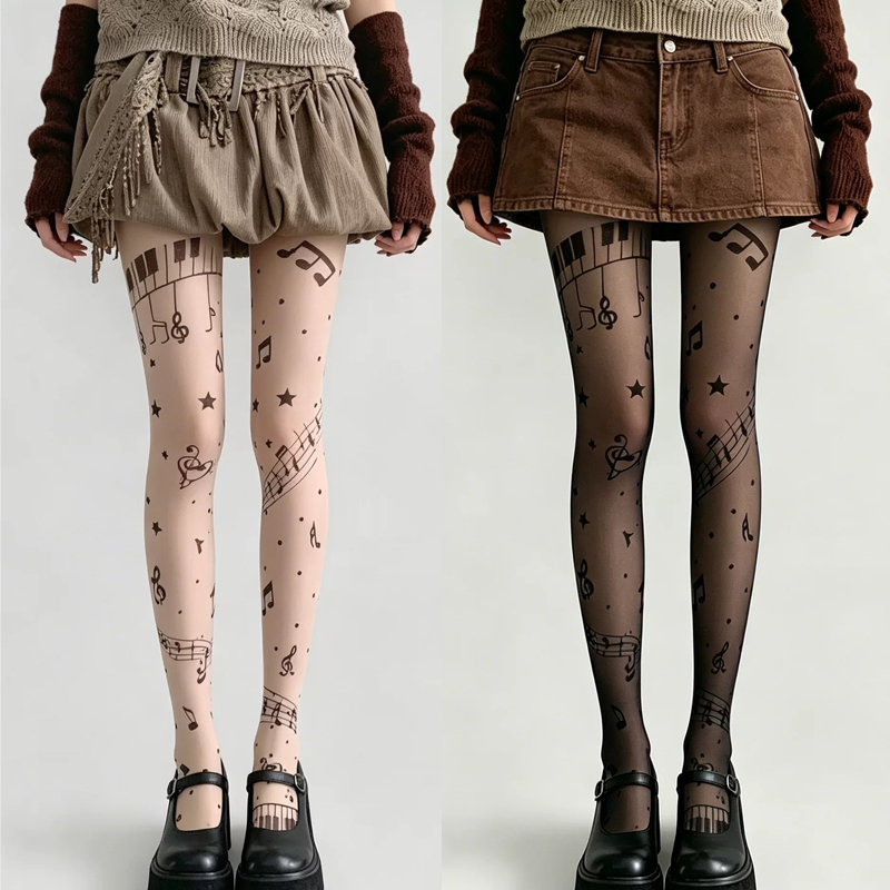 Tights Pantyhose Sheer - Y2K nota baskı şeffaf külotlu çorap